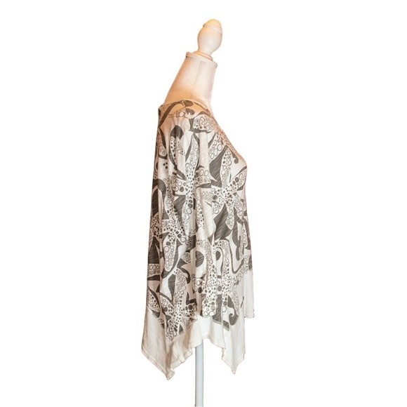 SUN MODA Gray & Cream Starfish Print Asymmetrical 3/4 Sleeve Tunic Top Size S - Picture 6 of 8